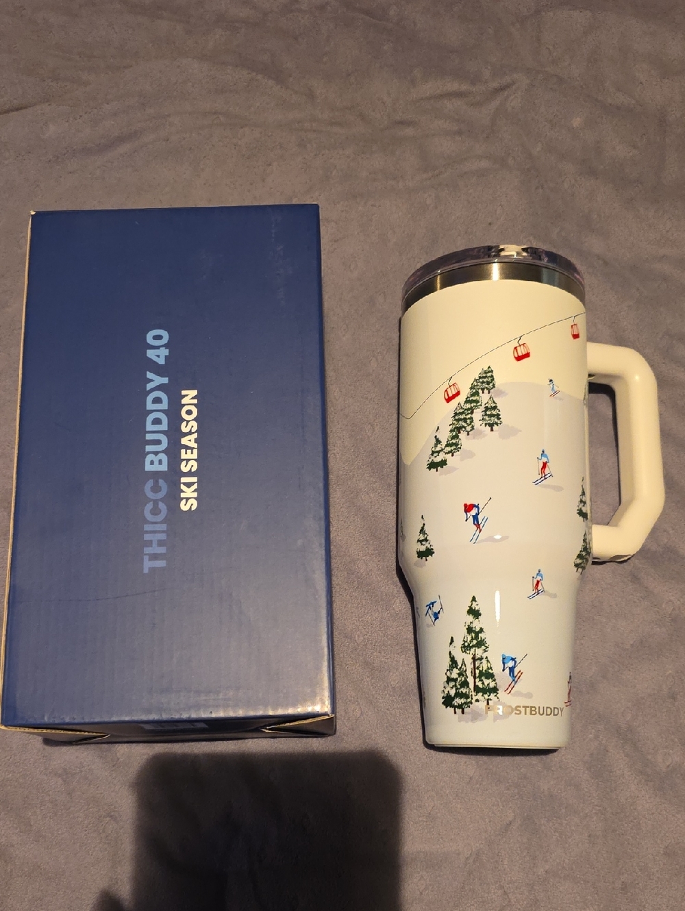 Thicc Buddy 40 Ski Season Insulated Travel Mug - White Ski Print